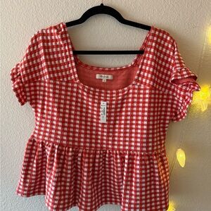 Madewell Red and White Gingham Blouse
